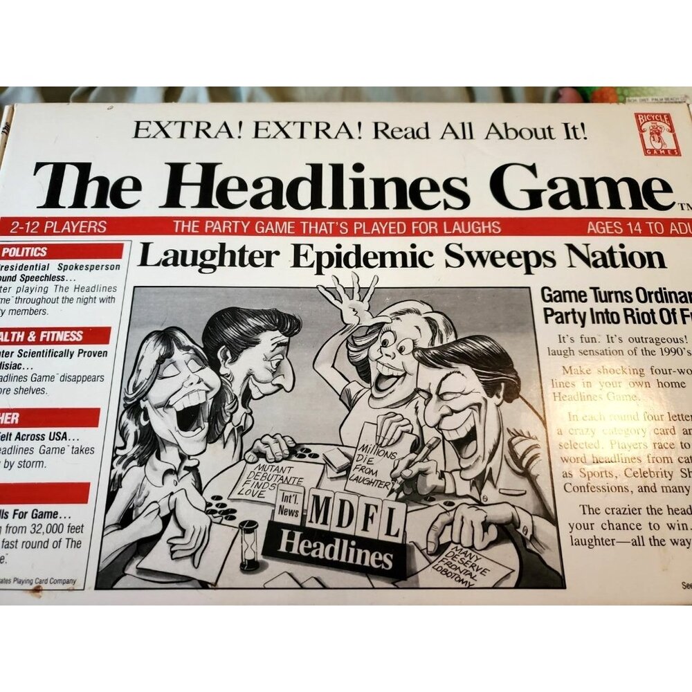 The Headlines Game 1989 Vintage Bicycle Games Party Fun Board Game Funny